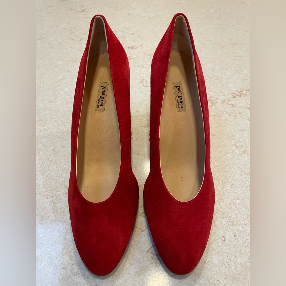 Paul Green red suede heels, EUC, size 9.5
